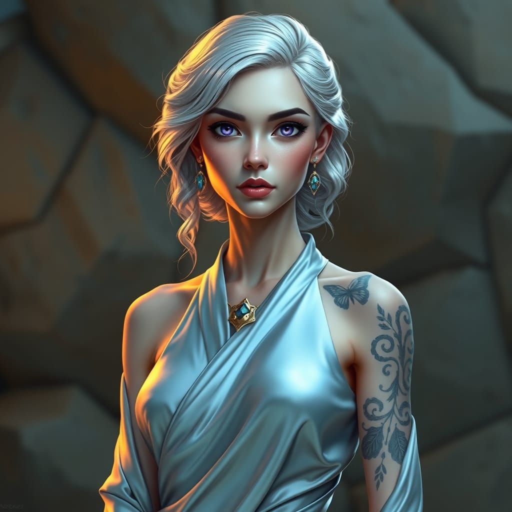 Ethereal Fantasy Woman in Iridescent Armor