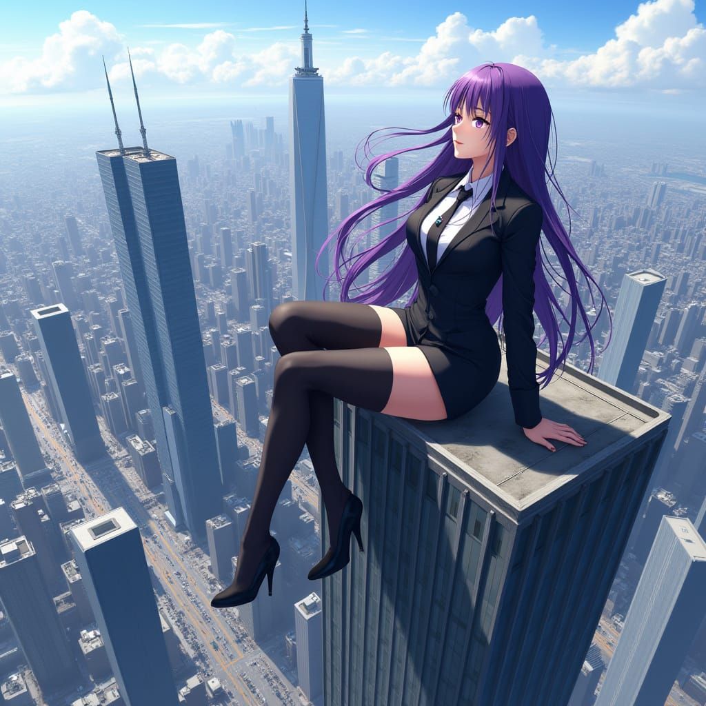 Anime Giantess Dominates City Skyline in Detailed Realism
