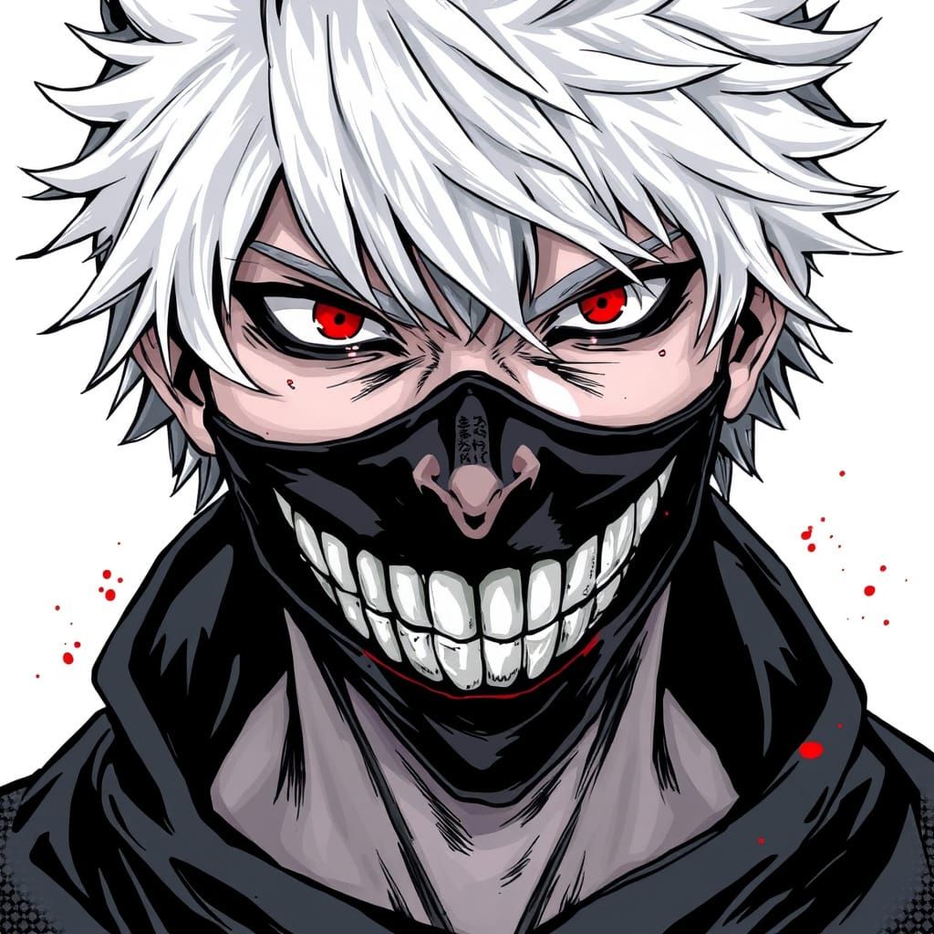 Sinister Anime Figure with Red Eyes and Black Mask