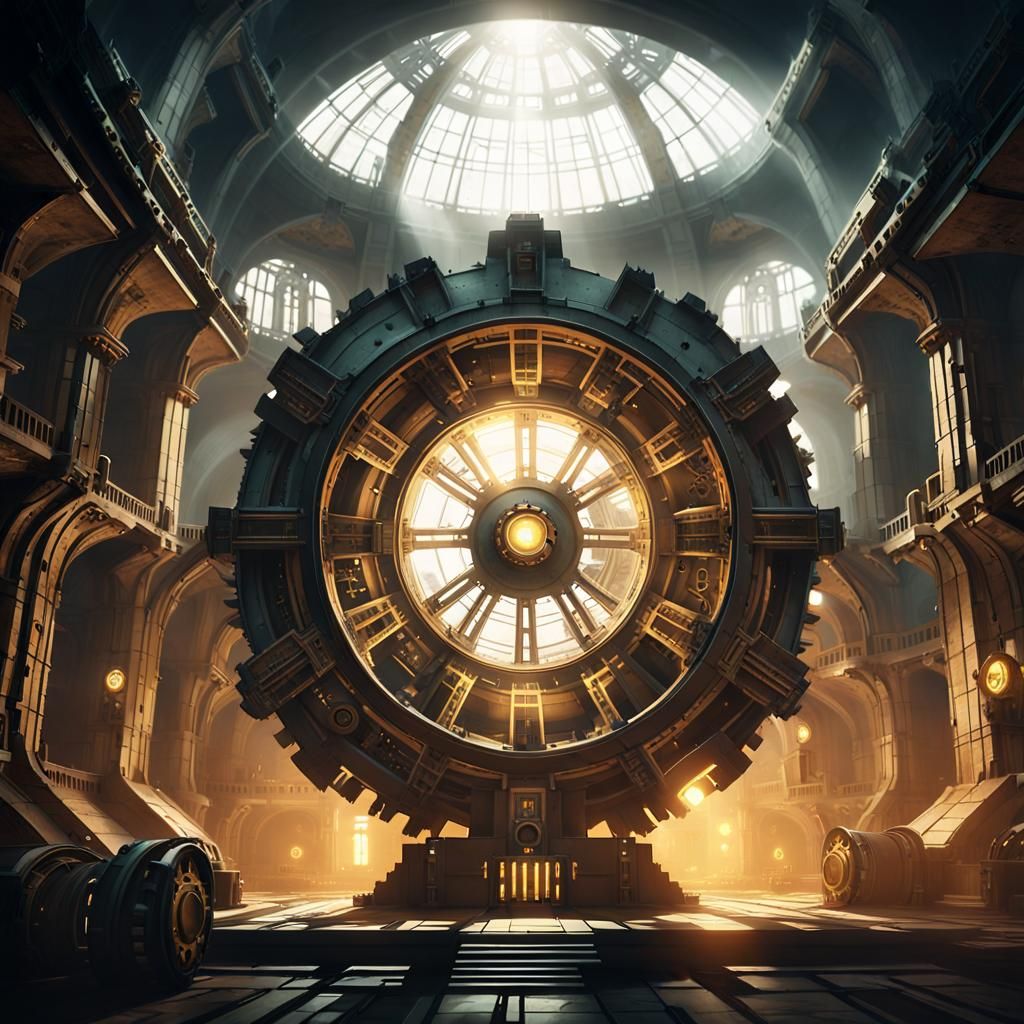 Mysterious Device in Retro-Futuristic Sci-Fi Chamber