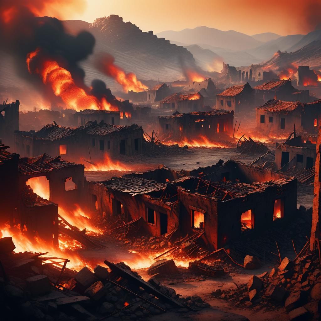 War-Torn Village: Black and Red Army Battle