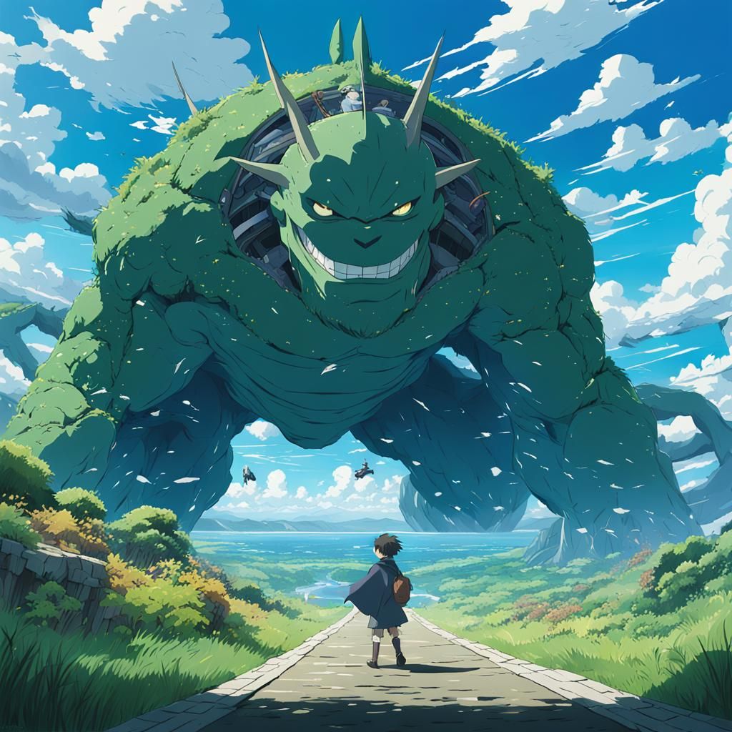 Anime Villain vs Hero in Studio Ghibli Style