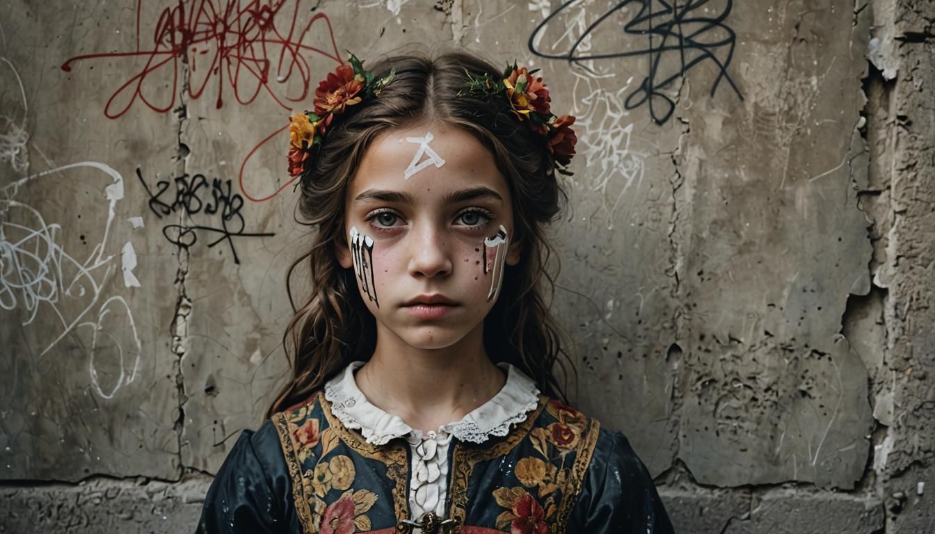 Renaissance Girl with Graffiti Art Portrait