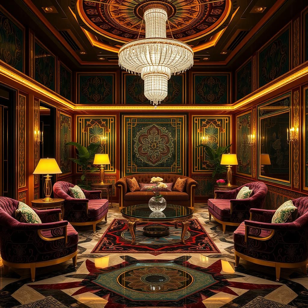 Opulent Art Deco Living Room with Geometric Design