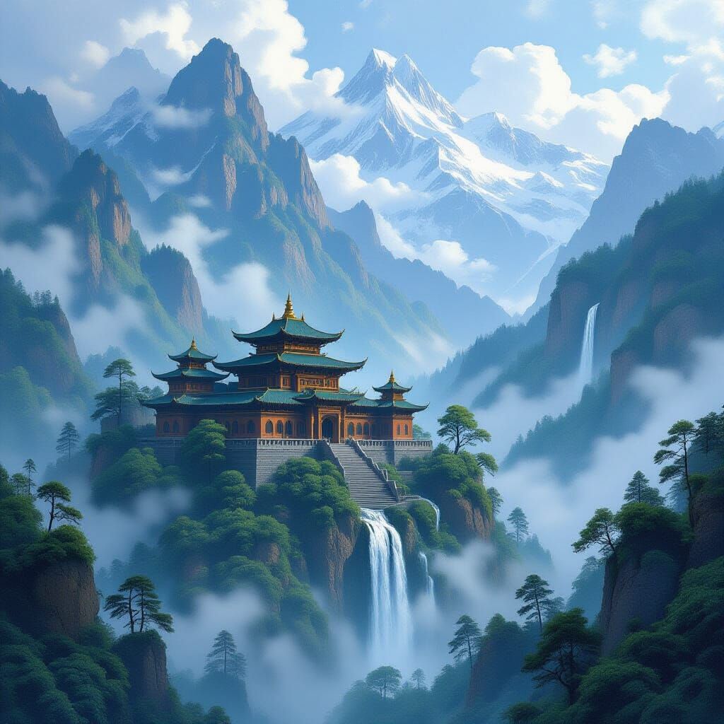 Lost Horizon: Himalayan Temple in Dreamy Landscape
