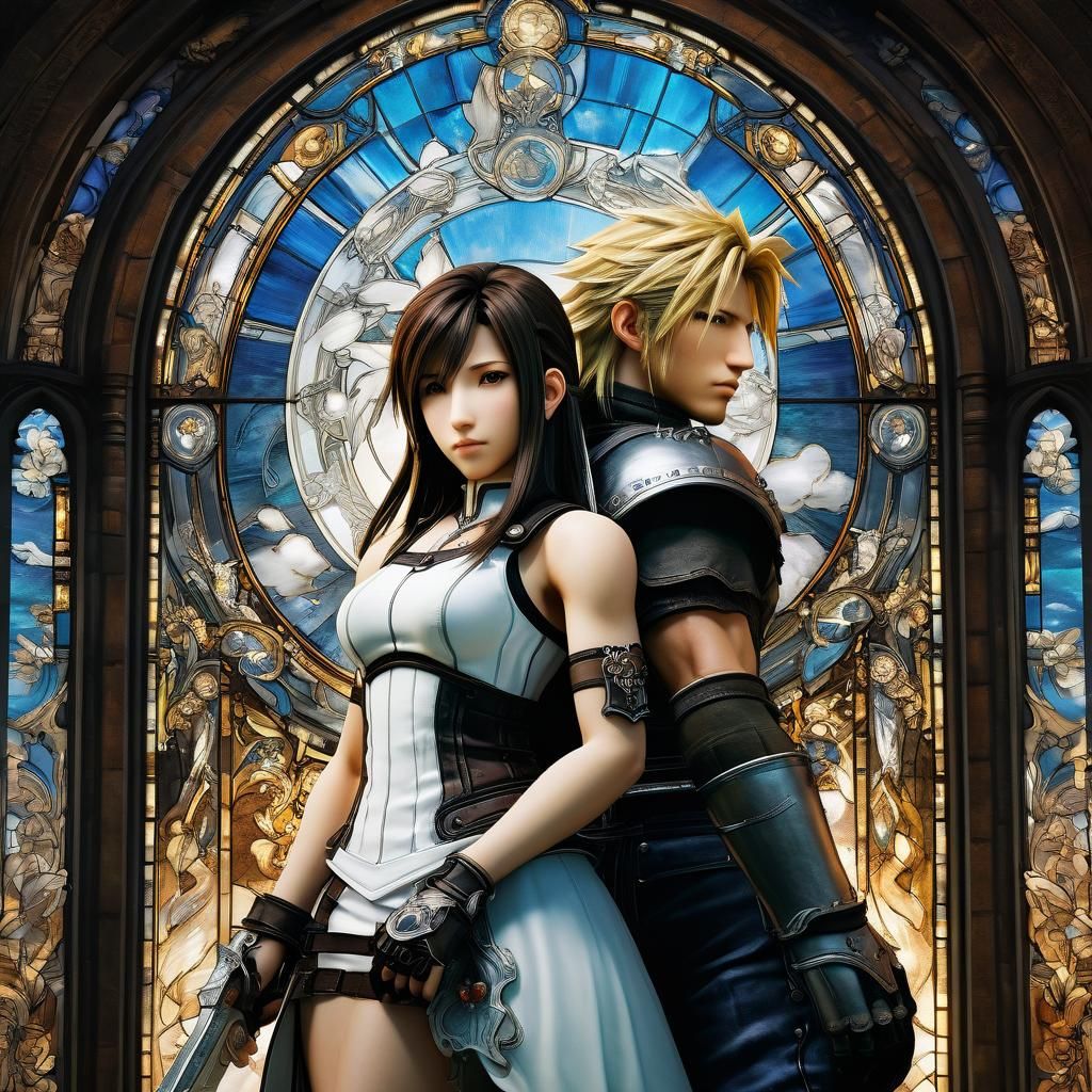Tifa and Cloud as Stained Glass Art
