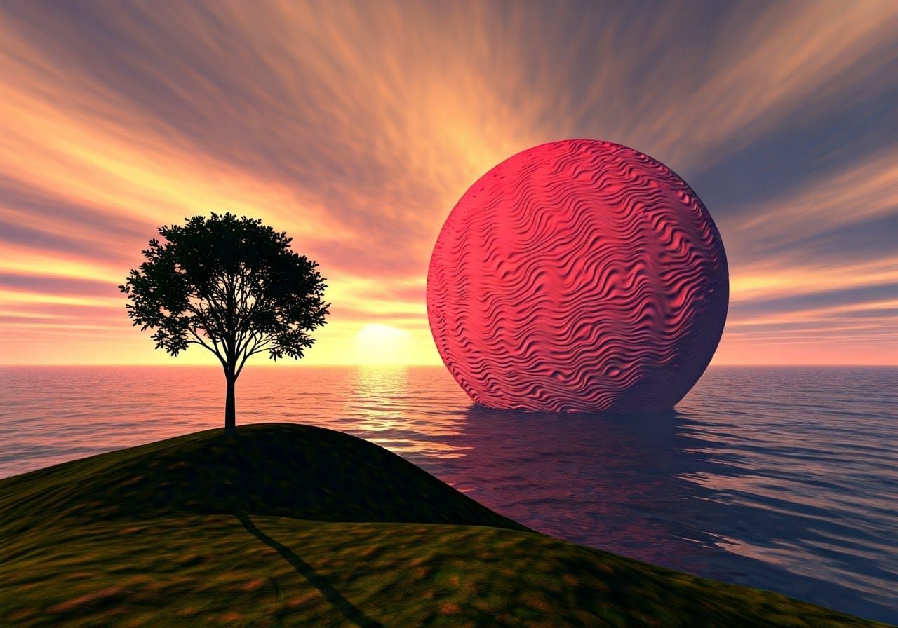 90s CGI Scene: Pink Sphere Sunset