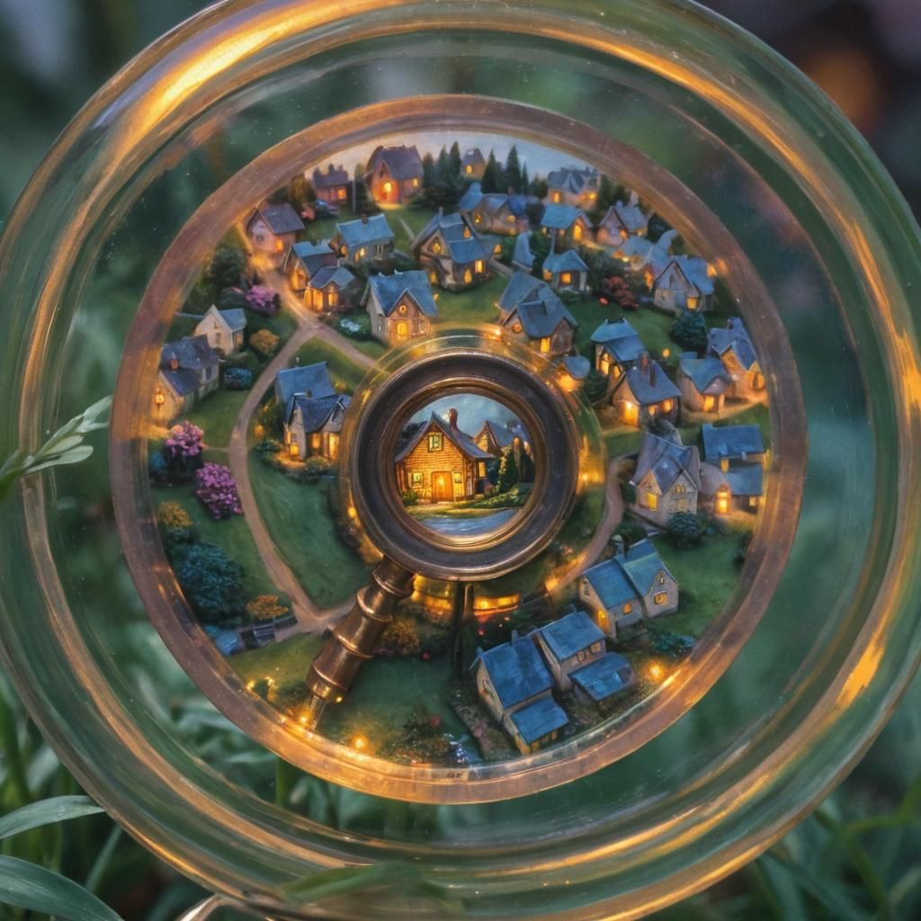 Miniature Village Under Glass in Impressionistic Style