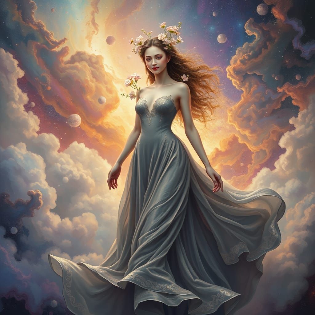 Ethereal Being Walks Through Dreamlike Galaxy