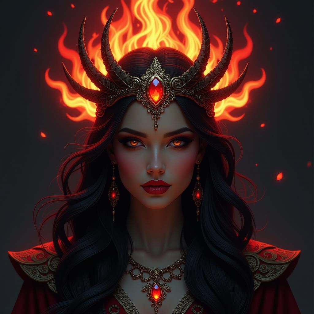 Regal Fire Spirit Portrait in Fantasy Realism