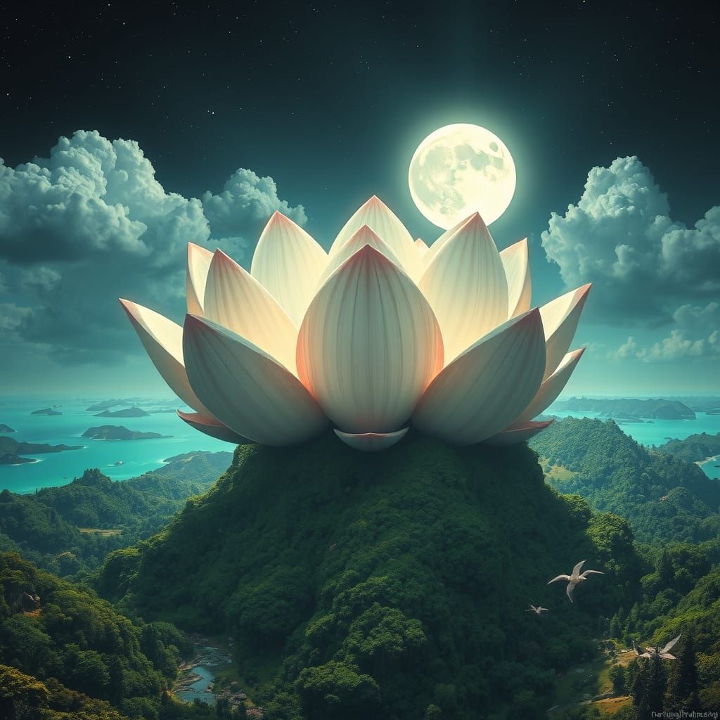 Surreal Earth Illuminated by Lotus Moon