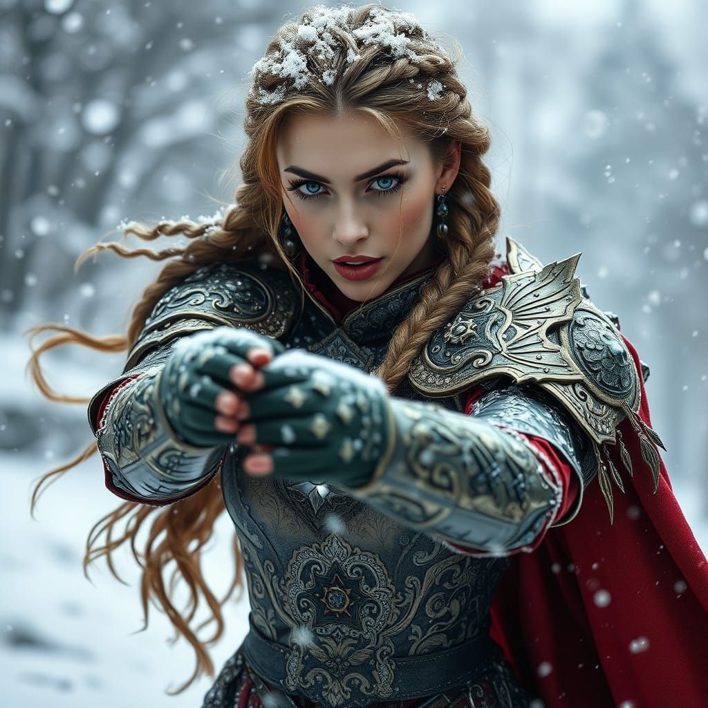 Hyperrealistic Woman Wears Intricate Xmas Armor