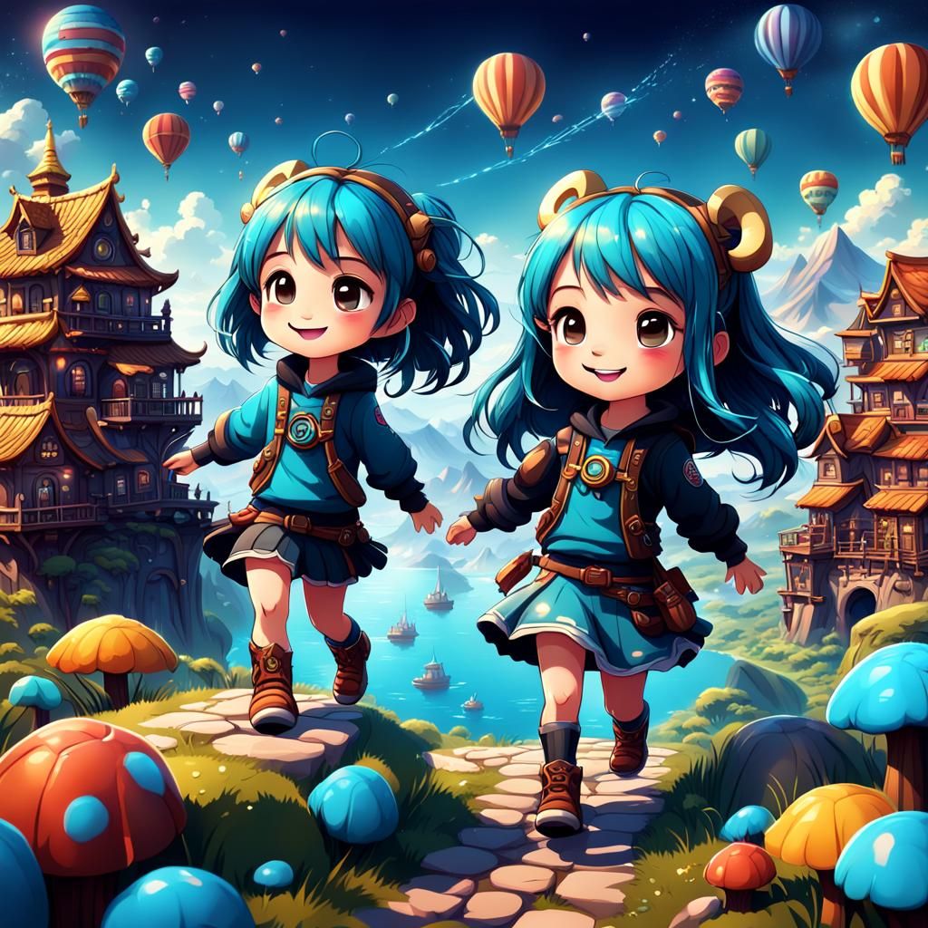 Detailed Chibi Character with Breathtaking Views