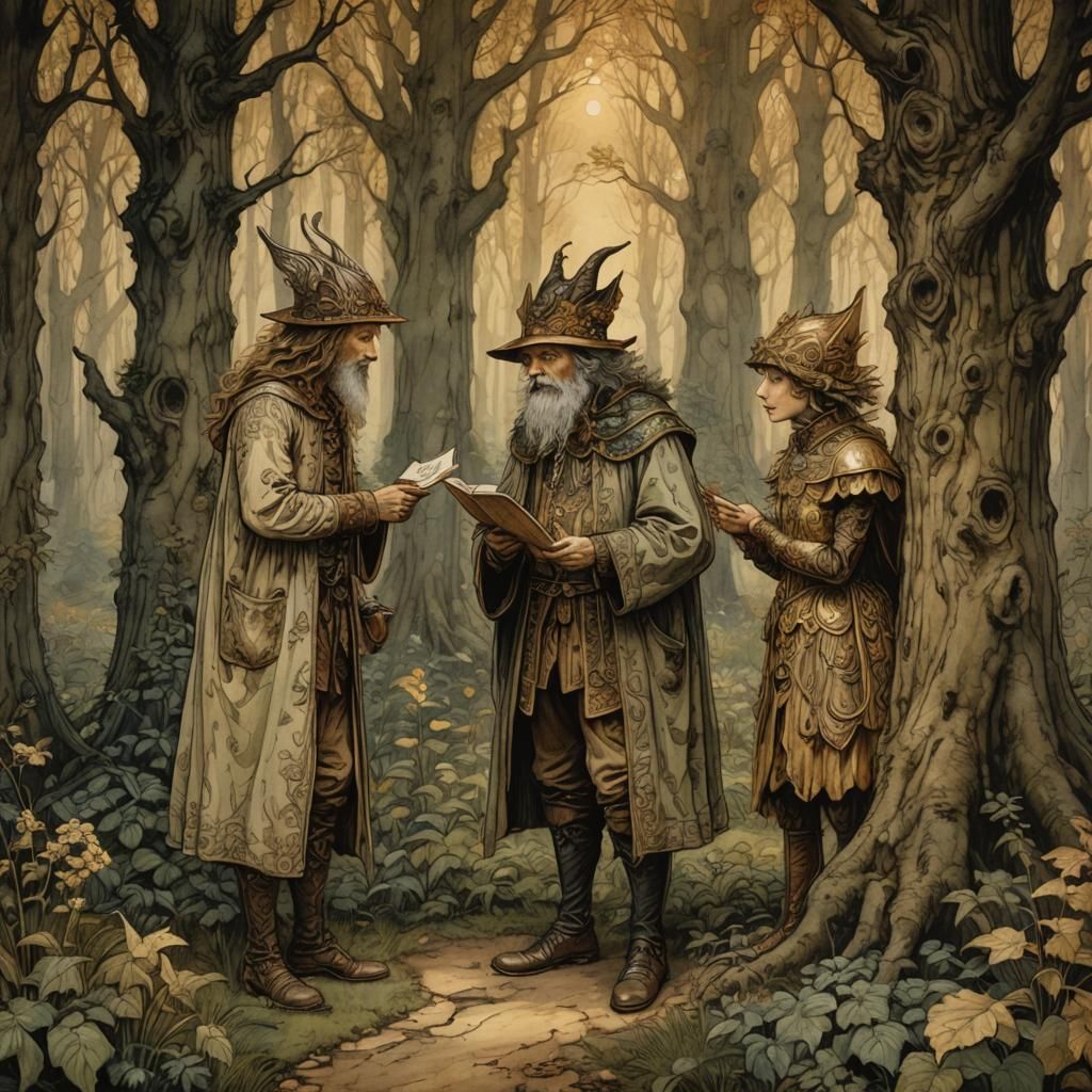 Celebrier and Sir Minstrel in Forest Glade