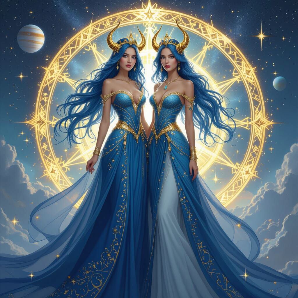 Gemini Zodiac Goddesses in Cosmic Fantasy Art