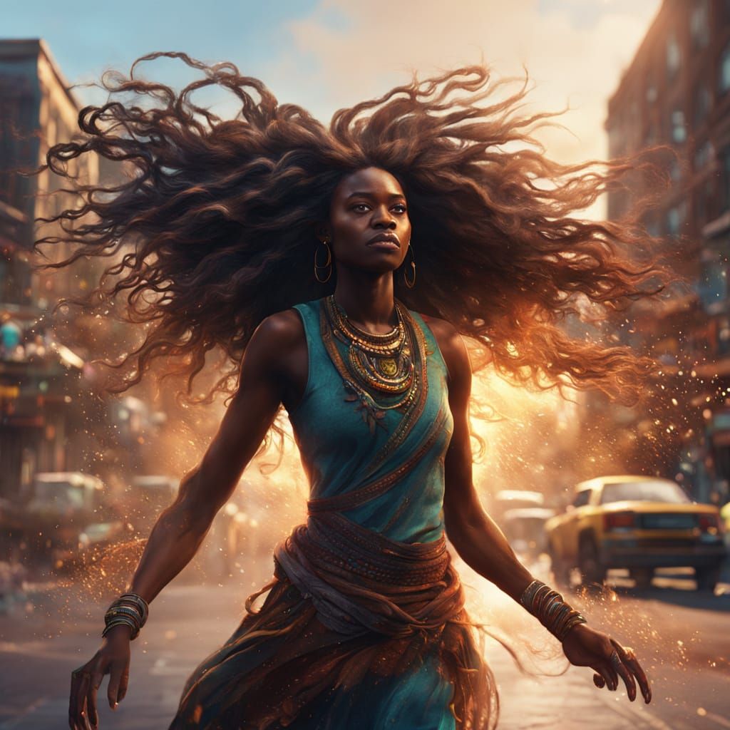 African Lady Spraying in Street: Fantasy Concept Art