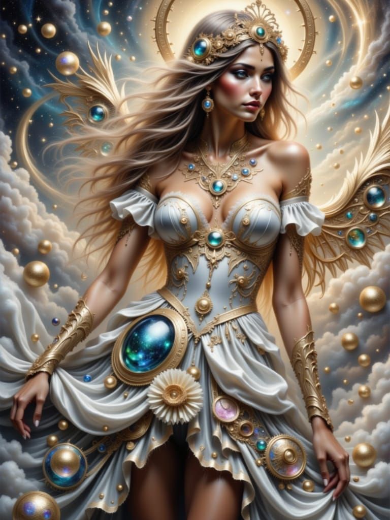 Celestial Clockwork Angel in Hyperrealistic Art Deco Style