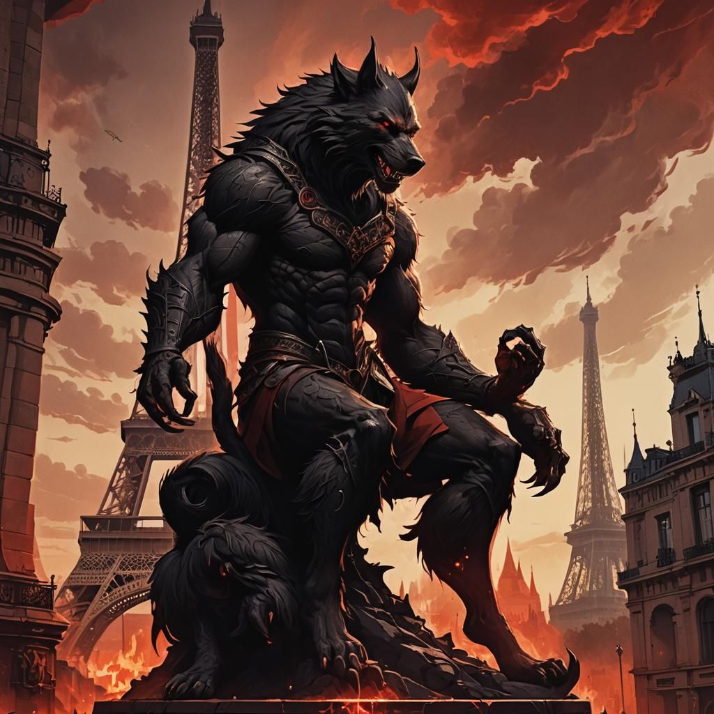 Fierce Werewolf Silhouette in Andreas Rocha Style