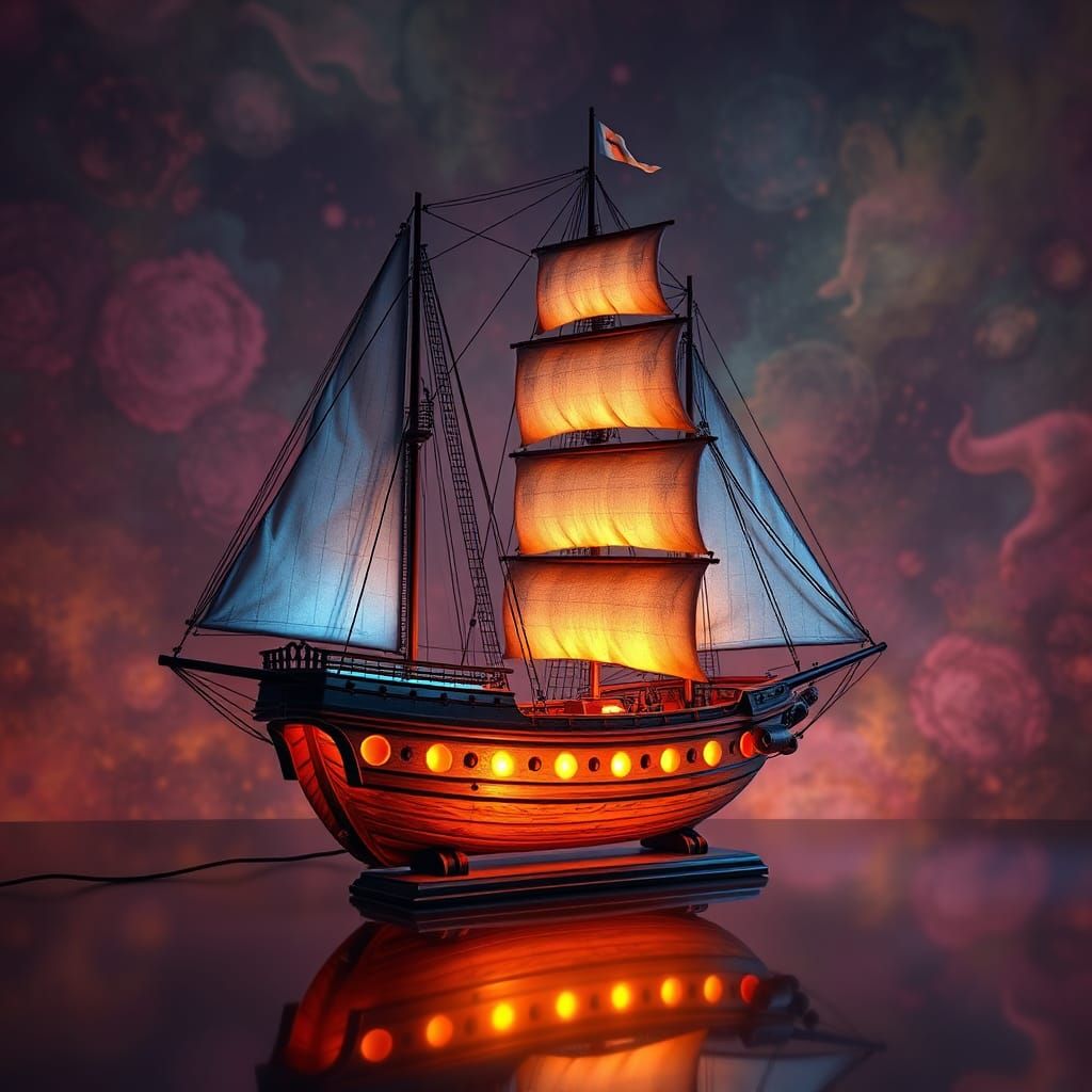 Intricate Brigantine Table Lamp with Glowing Lights