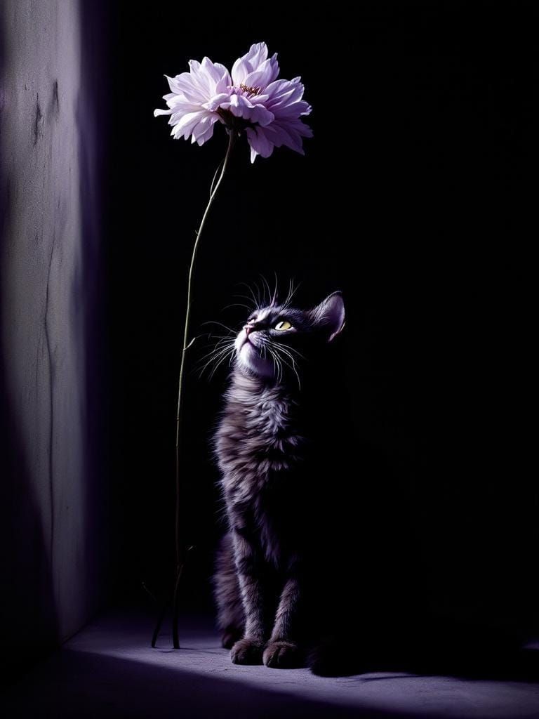 Cat Under Flower: Gothic Drama with Theatrical Lighting