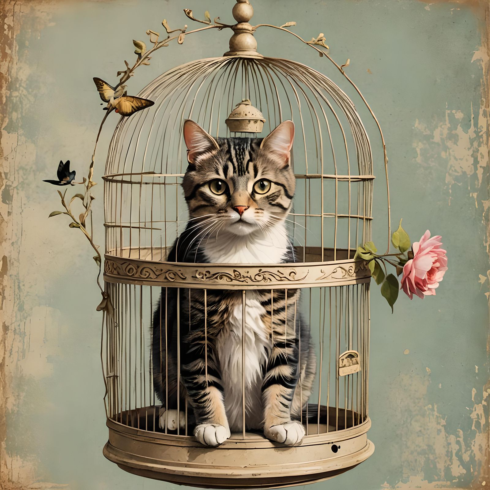 Cat Poses Peacefully in Birdcage