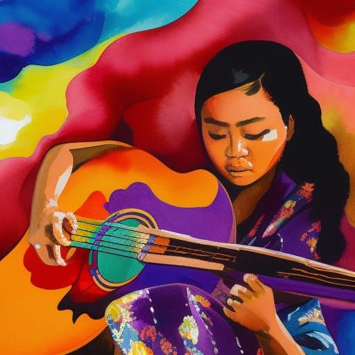 A filipino girl playing guitar