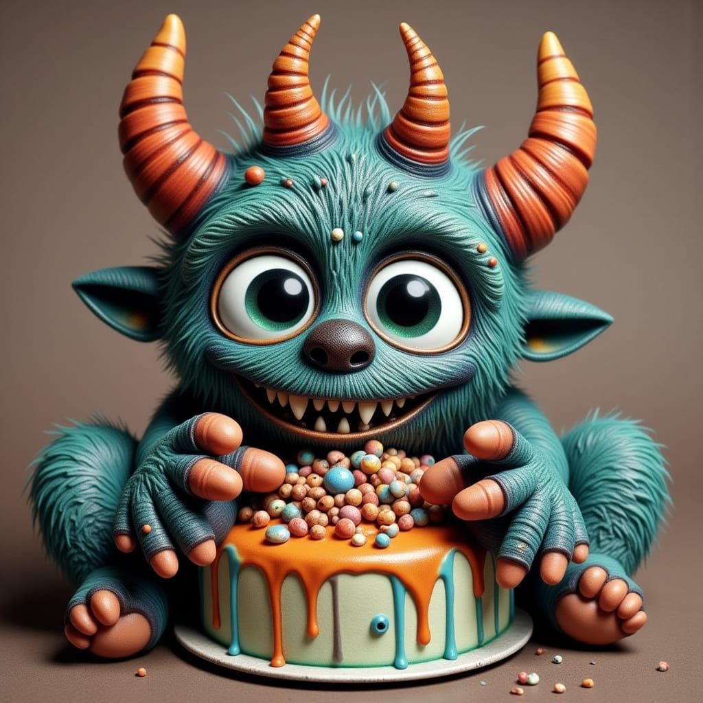 Crayon-Style Cake Monster Holding Mirror Image Cake