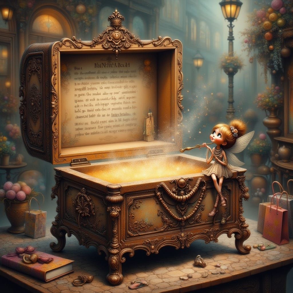 Ornate Vintage Music Box Opens Revealing Fairy Dust