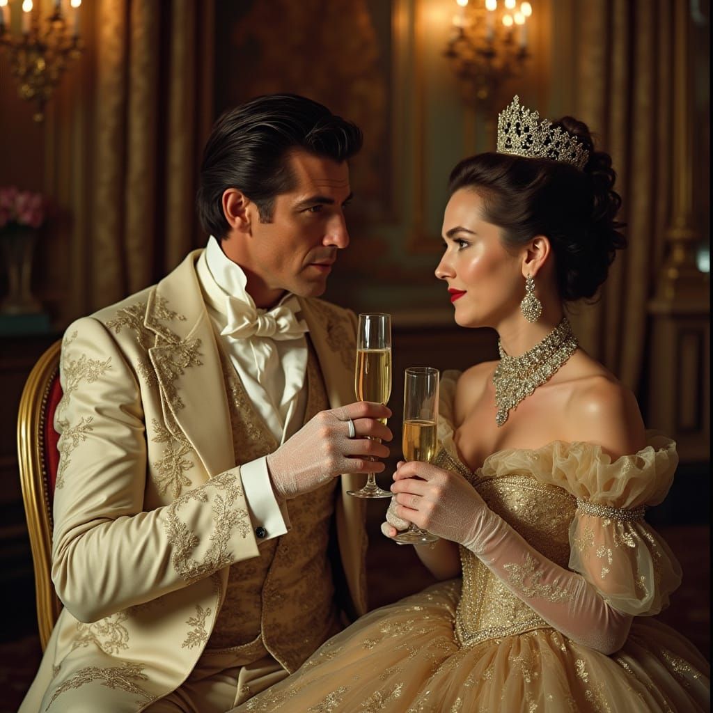 James Bond and Queen Elizabeth in Rococo Dresses
