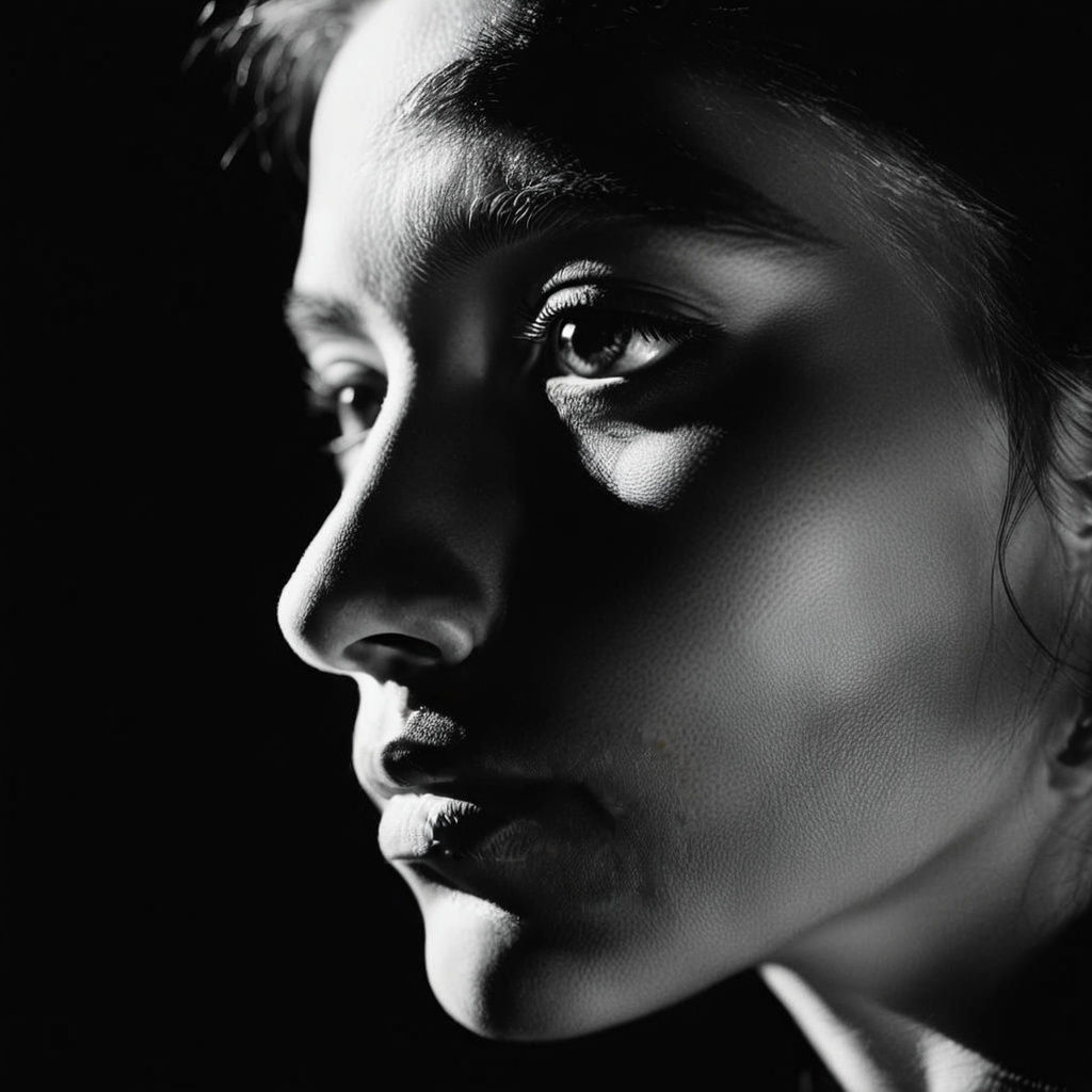 Dramatic Black and White Portrait in Film Noir Style