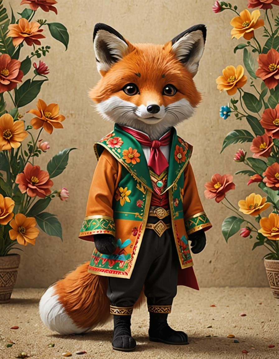 Adorable Fox in Mexican Costume
