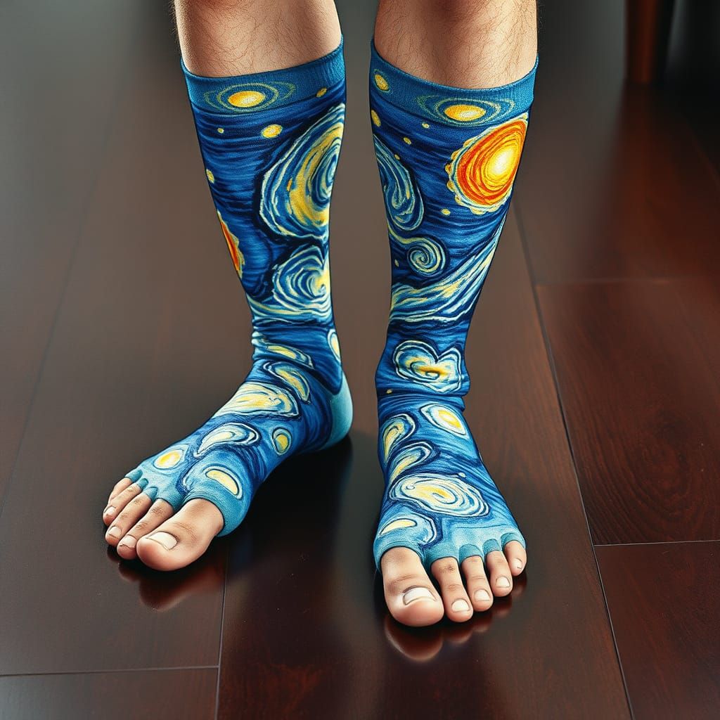 Painterly Socks Inspired by Van Gogh in Watercolor