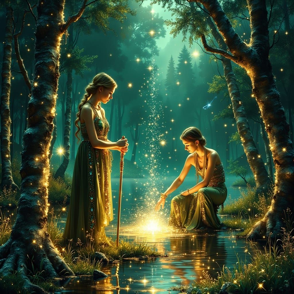 Elven Inventors Gather in an Enchanted Forest Forge