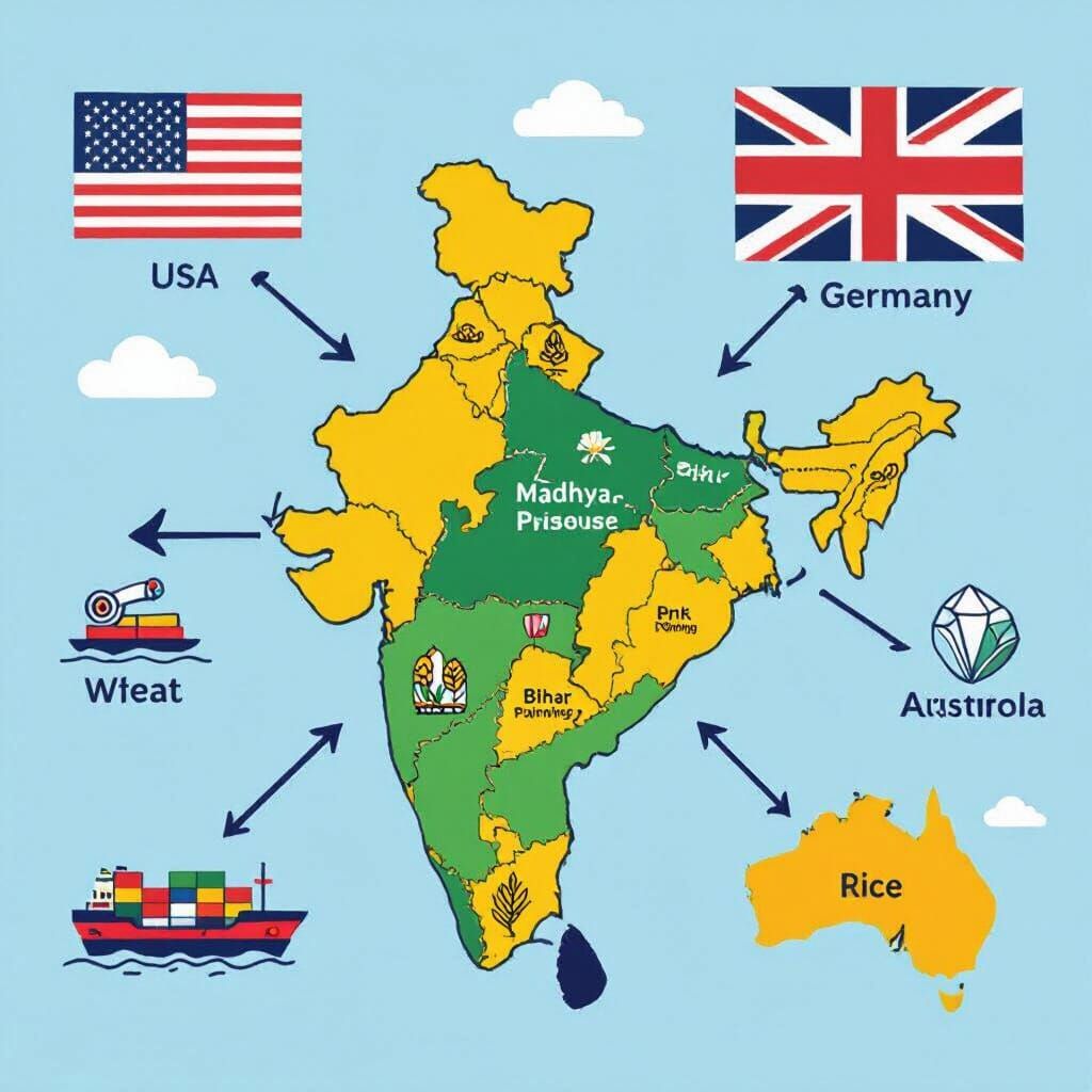 India Map with MP & Bihar Exports Highlighted