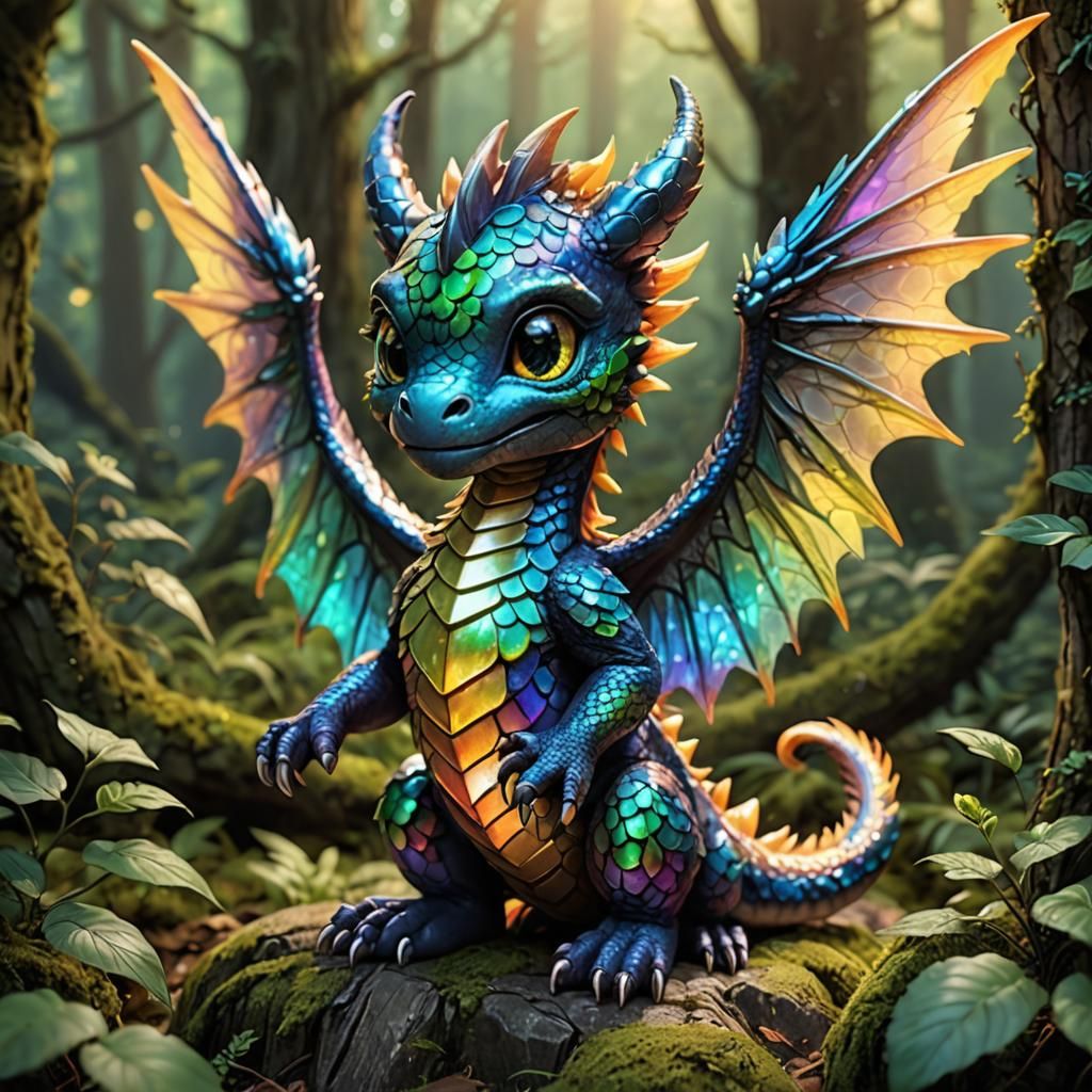 Adorable Chibi Dragon in Whimsical Forest