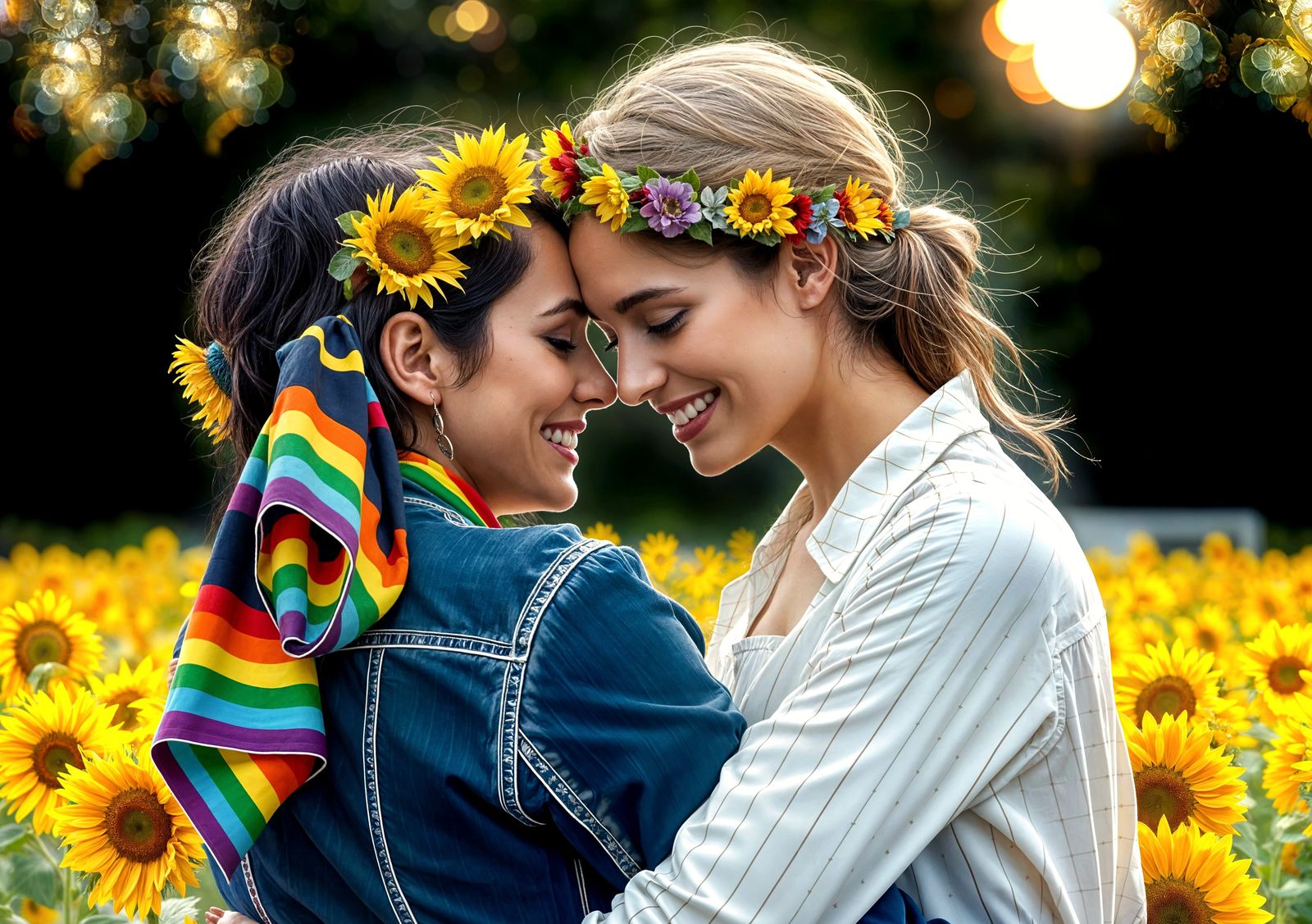 Happy Girls Share a Tender Rainbow Hug in a Vibrant LGBTQ Pr...