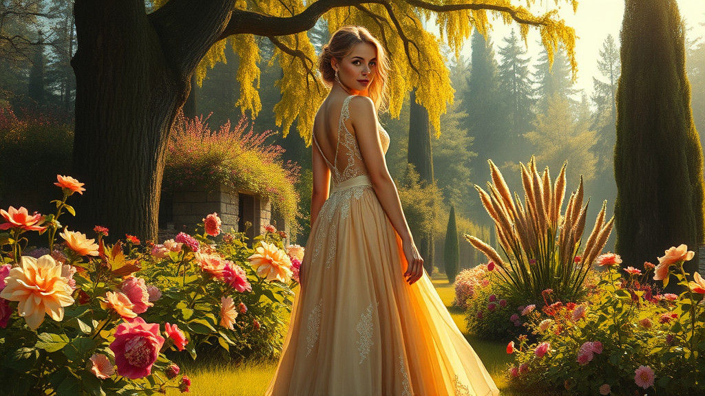 Elegant Woman in Garden, Old Masters Style