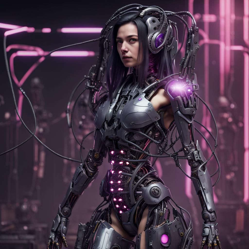 Cyberpunk Girl in Bio-Mechanical Armor