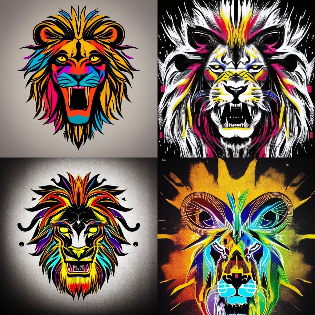 Cyberpunk Lion Logo with Neon Colors
