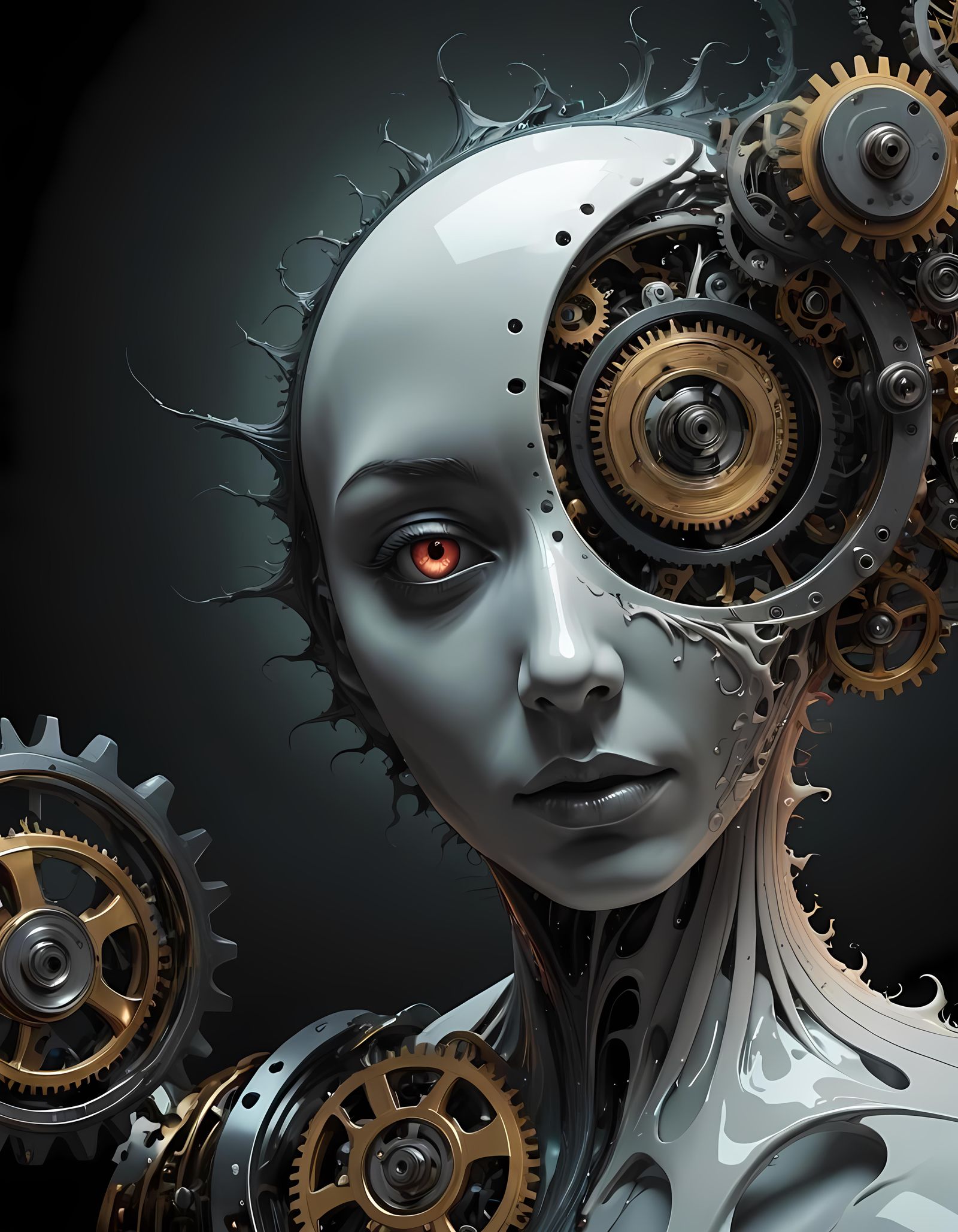 Clockwork Robot Taijitu in Brass and Steel