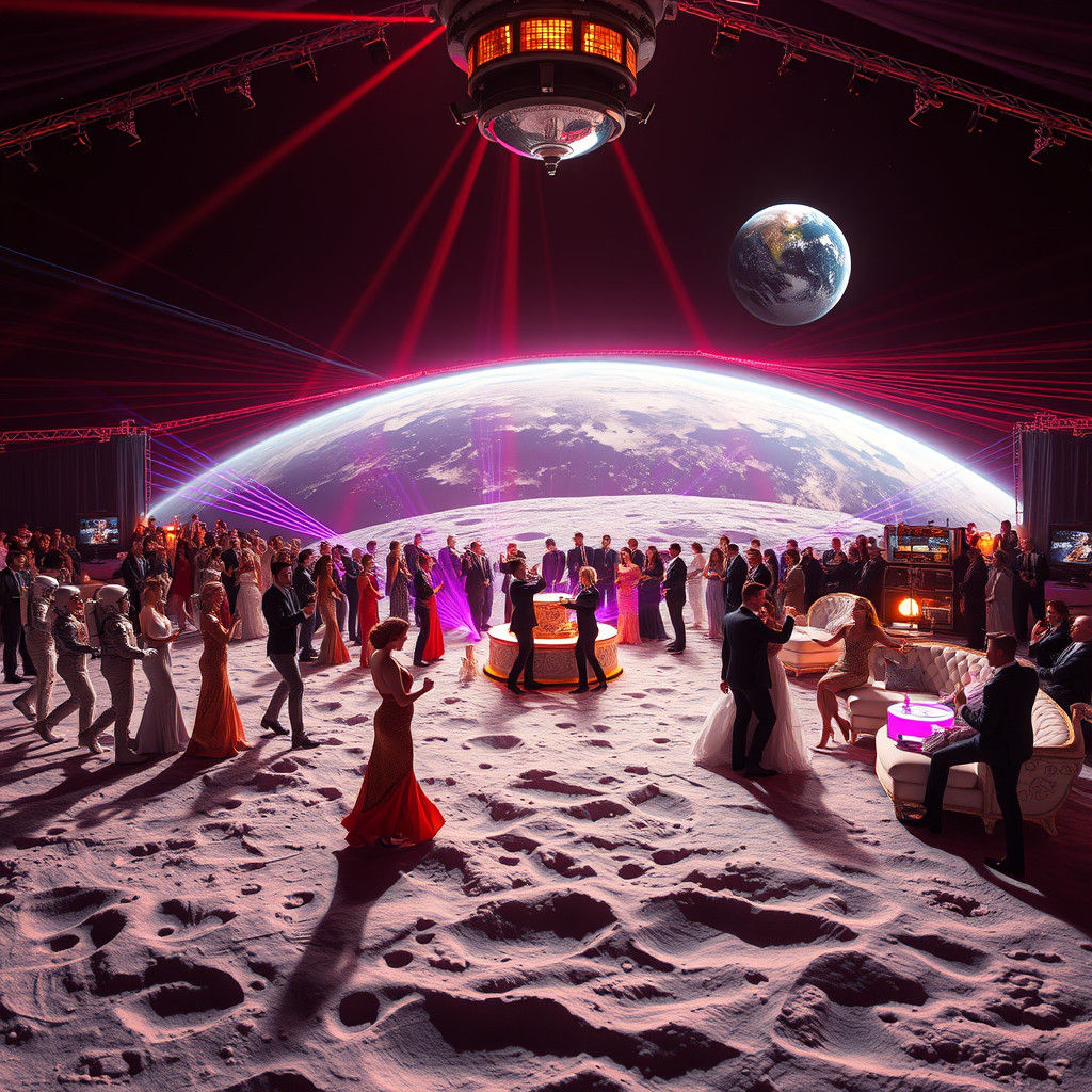 Moon Party with Astronauts and Disco Lights in 8k
