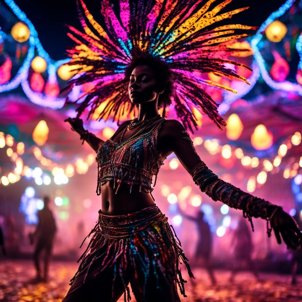 Silhouette Dancer at Carnival with Glow Sticks