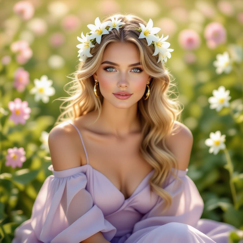 Art Nouveau Woman with Lily Crown