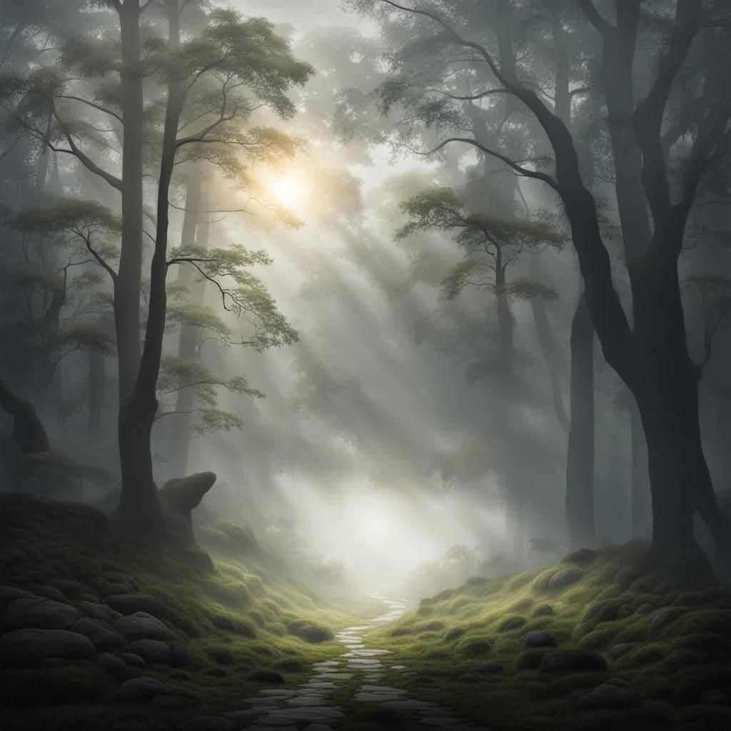 Light Behind the Fog: Nature Illustration