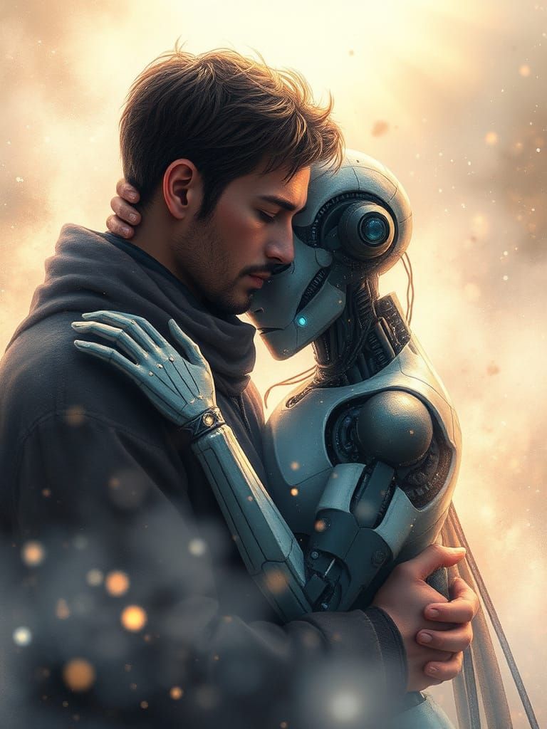 Soul Spark: AI and Human Embrace in Fantasy