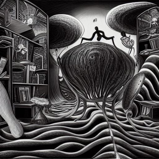 Surreal Chiropractor: Intricate Black and White Fantasy Art