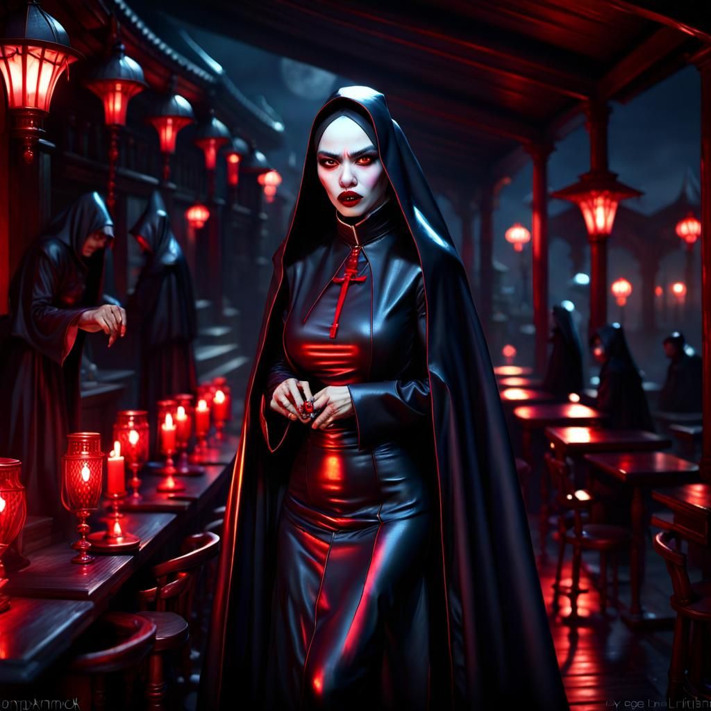 Asian Vampire Nun Ready for a Night Out