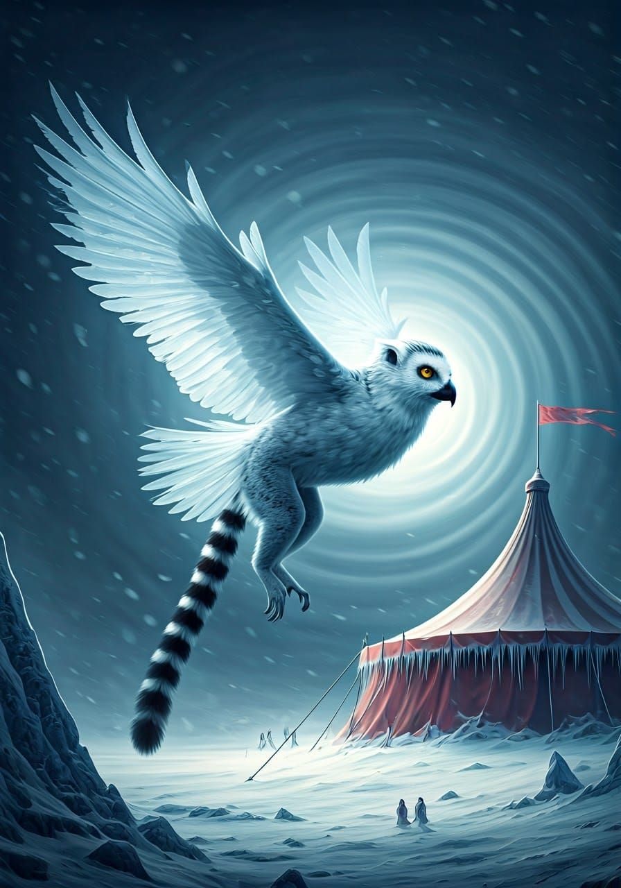 Ice Chimera Soaring Through Blizzard: Surreal Painting