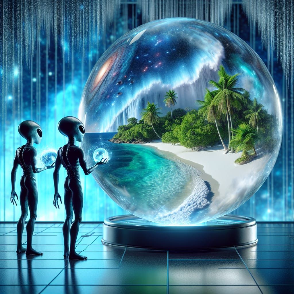 Aliens Discover Tropical Island in Crystal Sphere