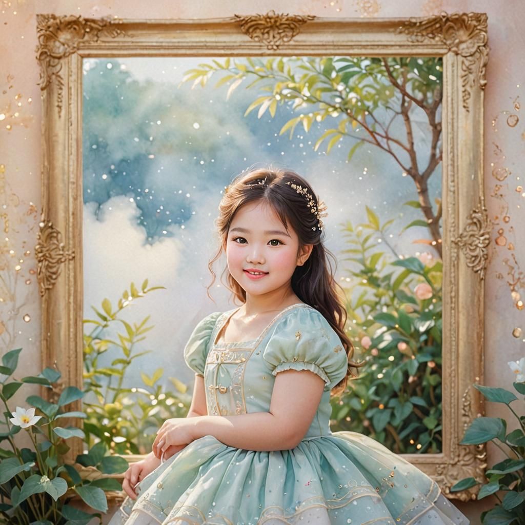 Dreamy Watercolor Portrait of a Rosy-Cheeked Child